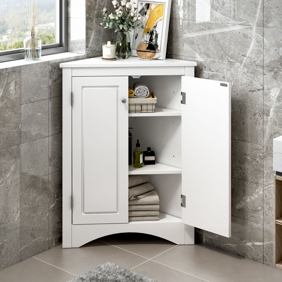 Triangle Bathroom Storage Cabinet, Adjustable Shelves