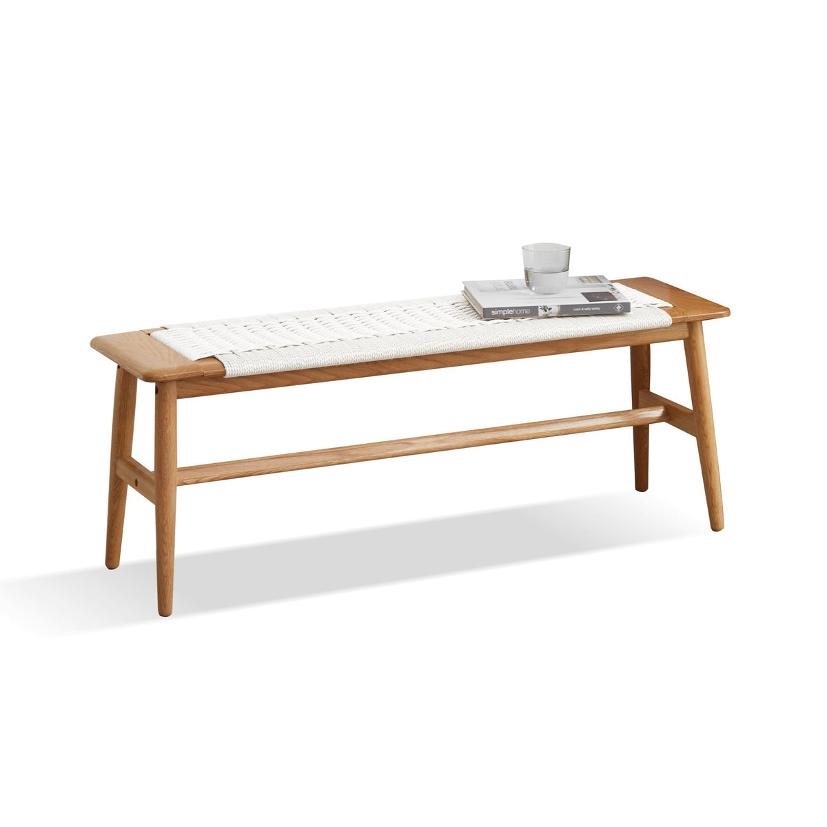 Natural Oak Dining Bench, White