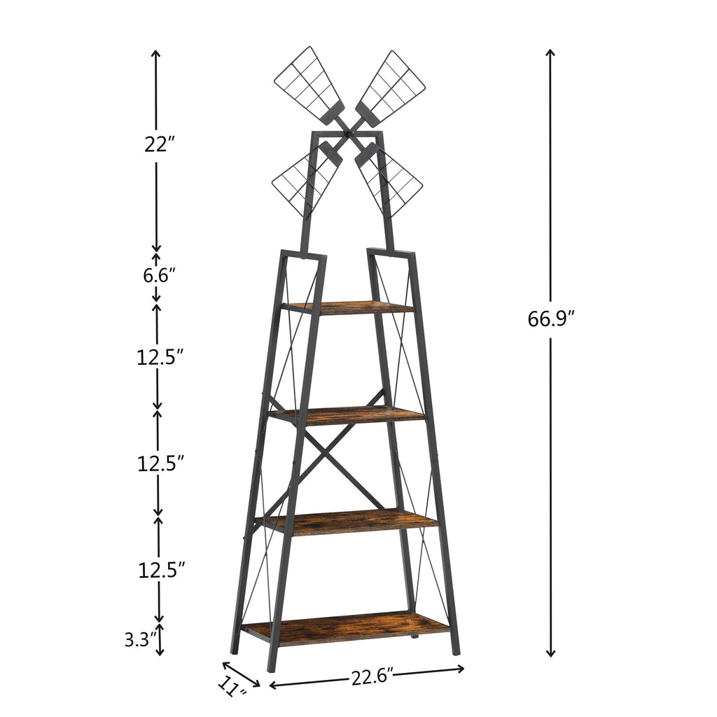 4-Tier Narrow Bookshelf, Rustic Brown and Black
