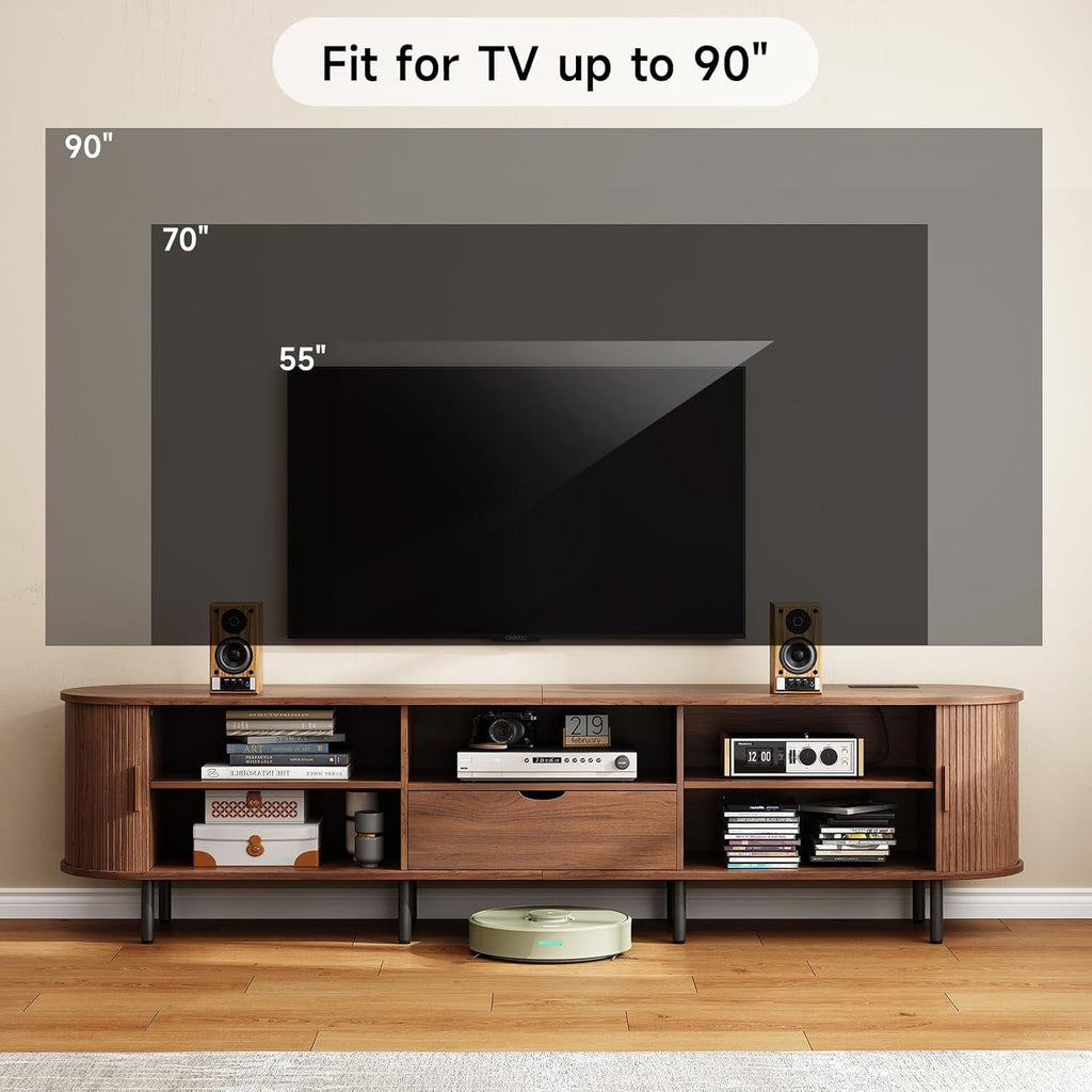 86 Inch TV Stand with Sliding Doors and Charging Station