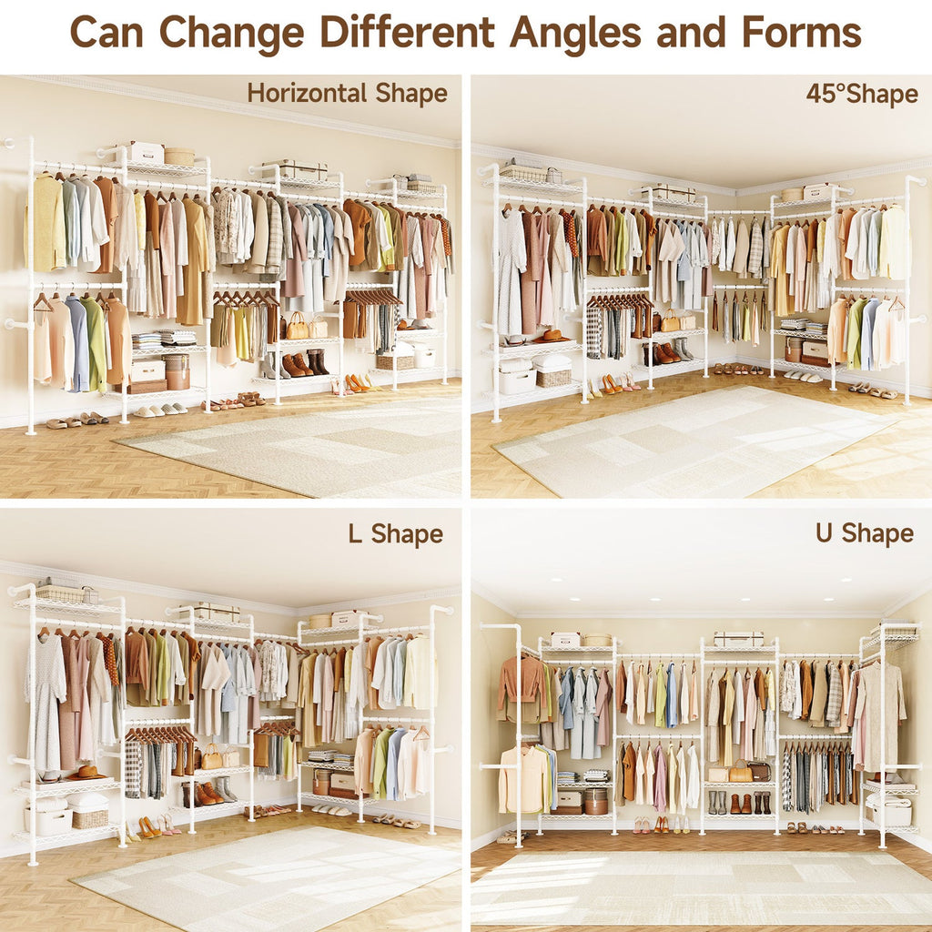 Wall Mounted Closet System with 6 Rods and 9 Shelves