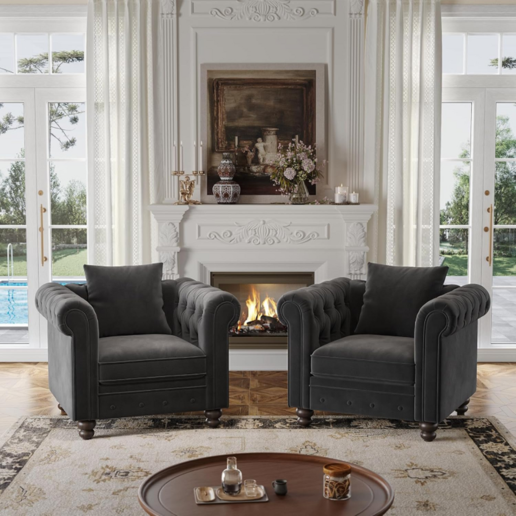 Velvet Chesterfield Tufted Accent Armchair
