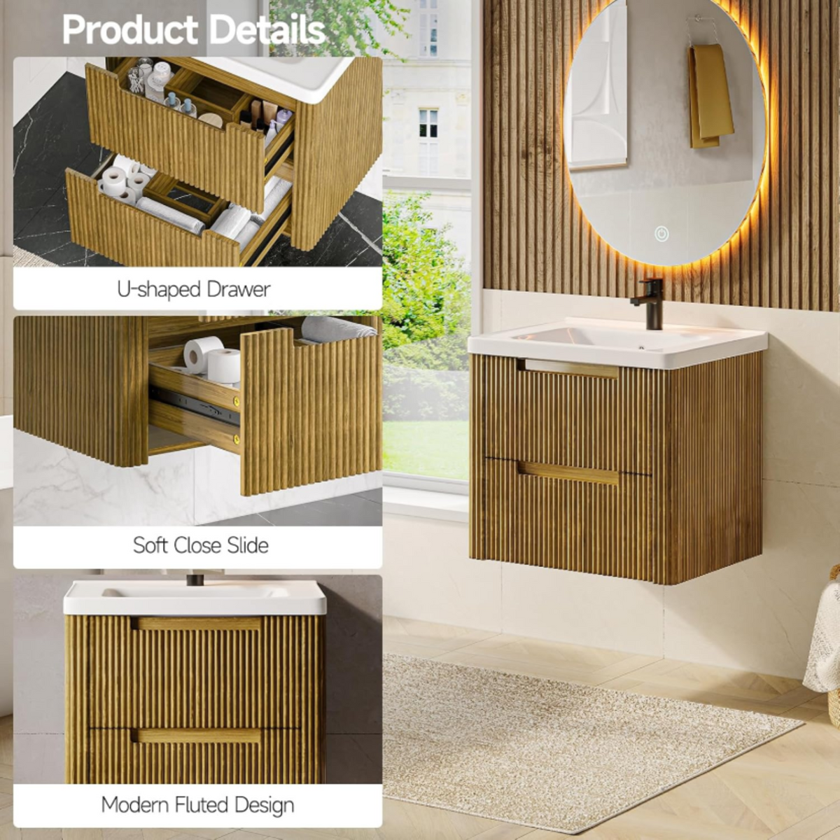 24-Inch Small Floating Bathroom Vanity with Sink