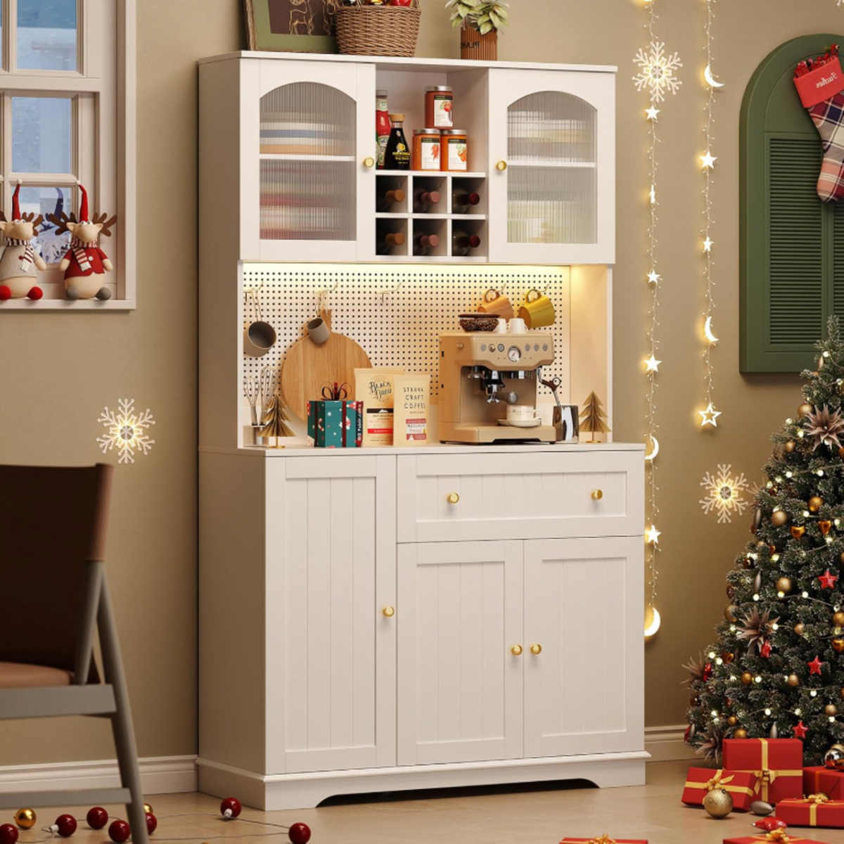 71 Inch Kitchen Pantry Cabinet with Microwave Stand