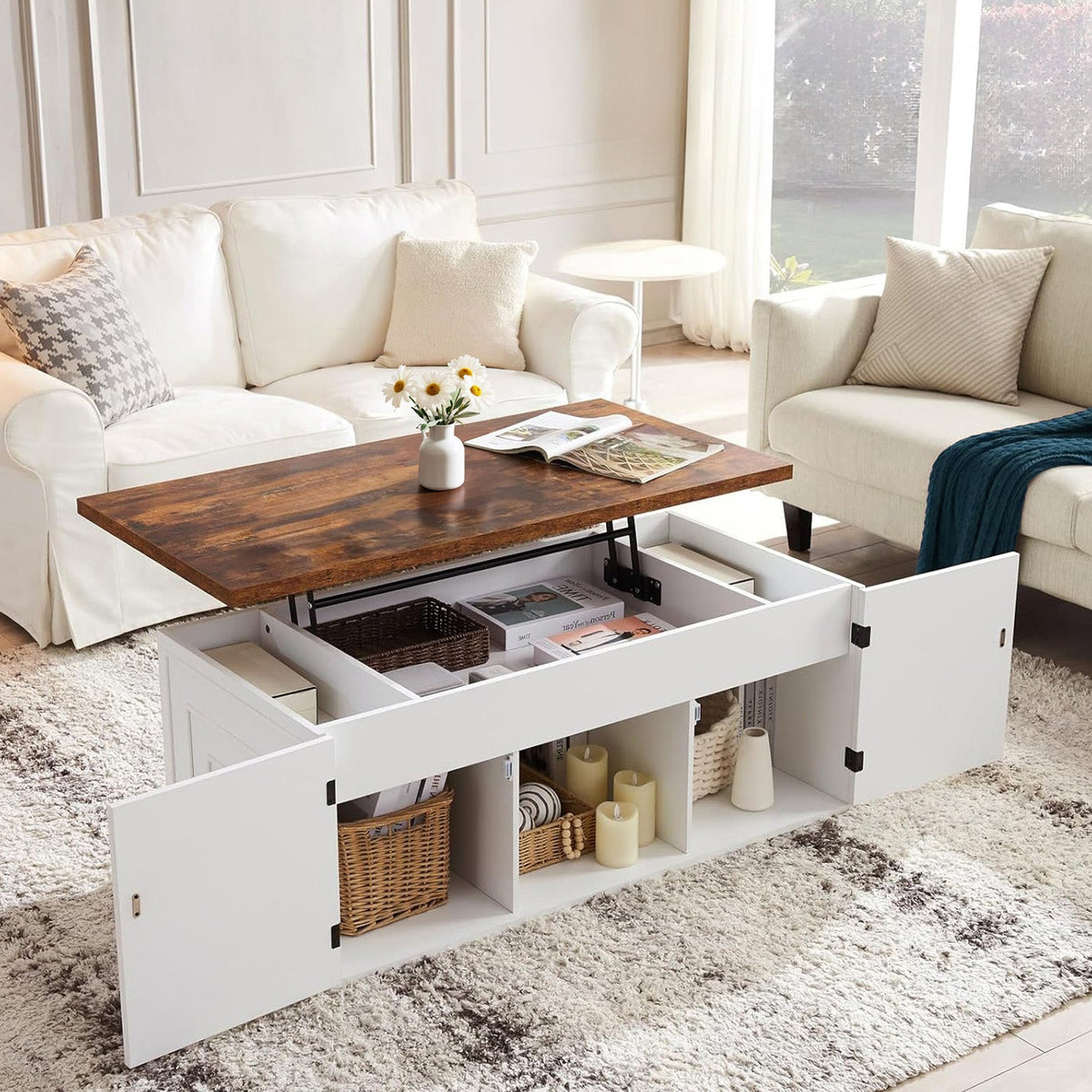 48 Inch Farmhouse Lift Top Coffee Table with Storage