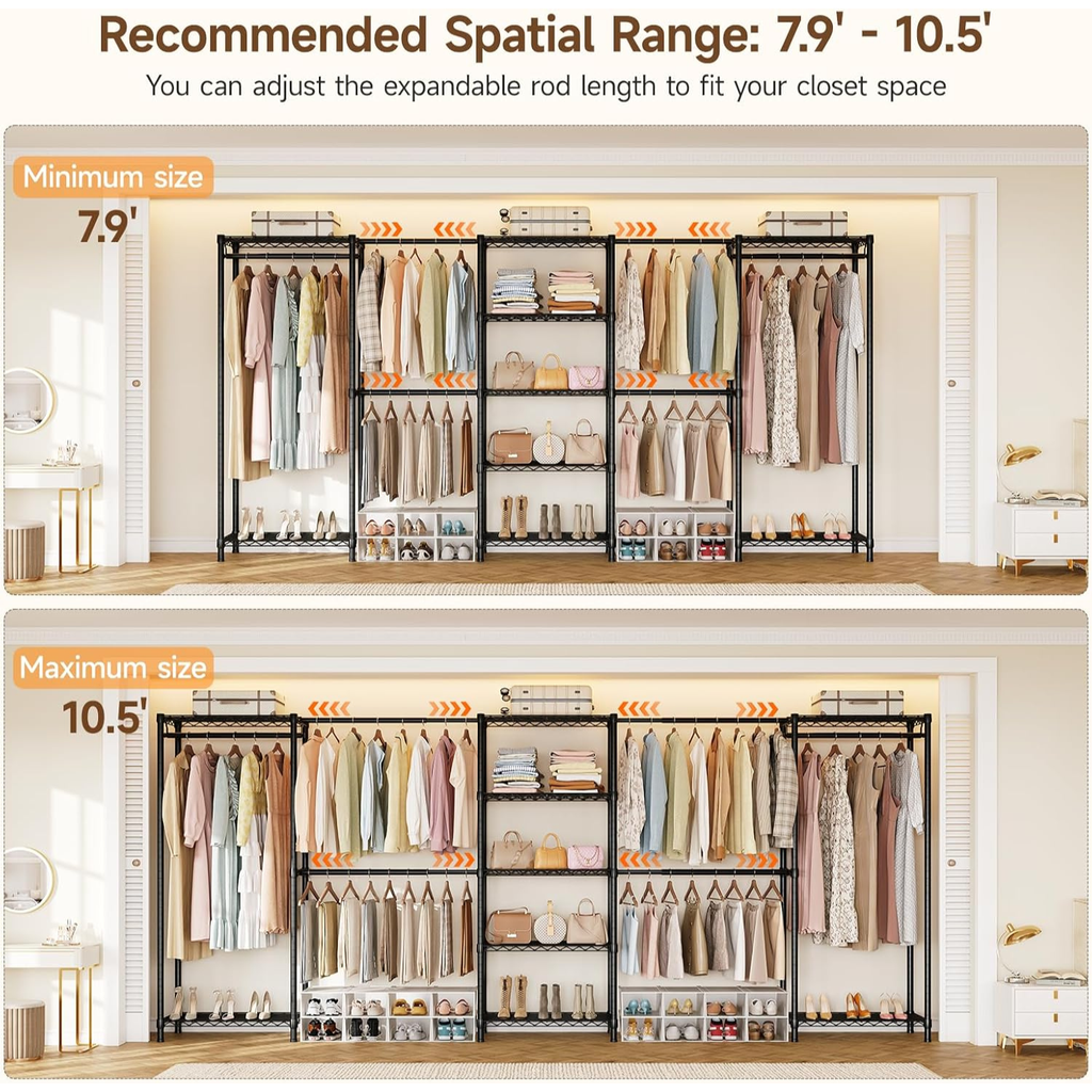 Heavy Duty Freestanding Clothes Rack with 9 Shelves