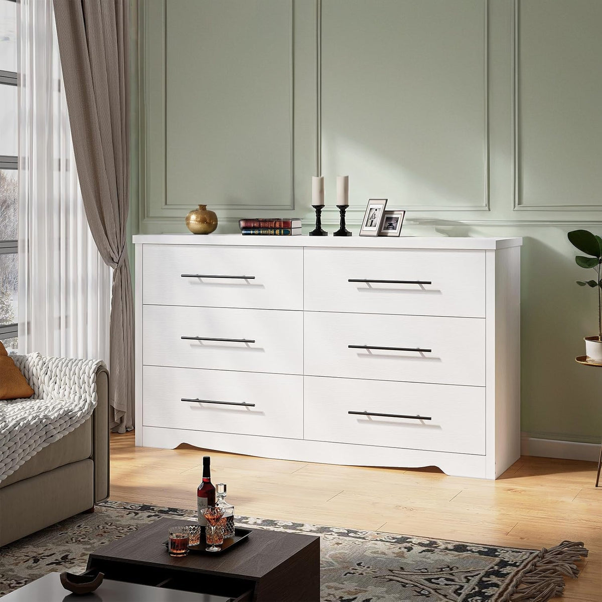 55 Inch 6-Drawer Dresser with Metal Handles