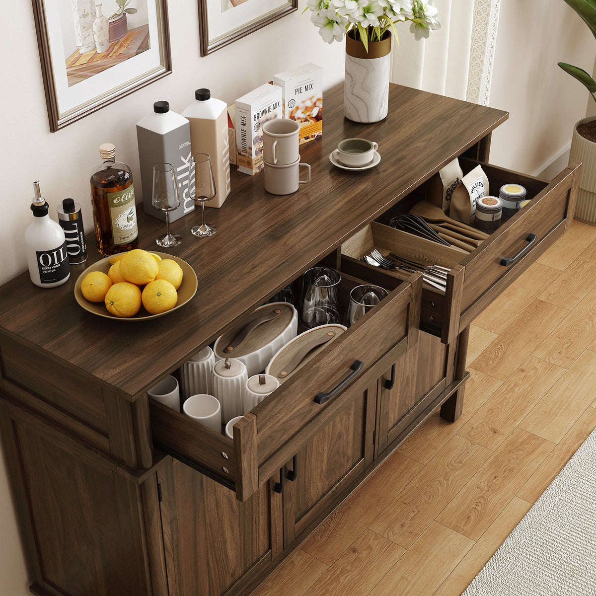 Wood Buffet Sideboard with 2 Drawers and 3 Doors