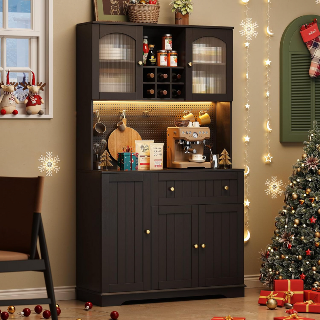 71 Inch Kitchen Pantry Cabinet with Microwave Stand