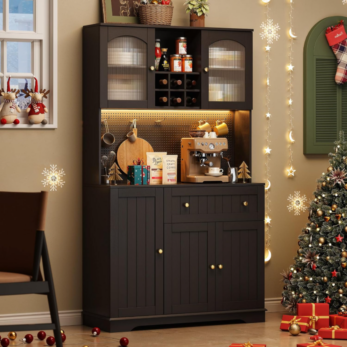 71 Inch Kitchen Pantry Cabinet with Microwave Stand