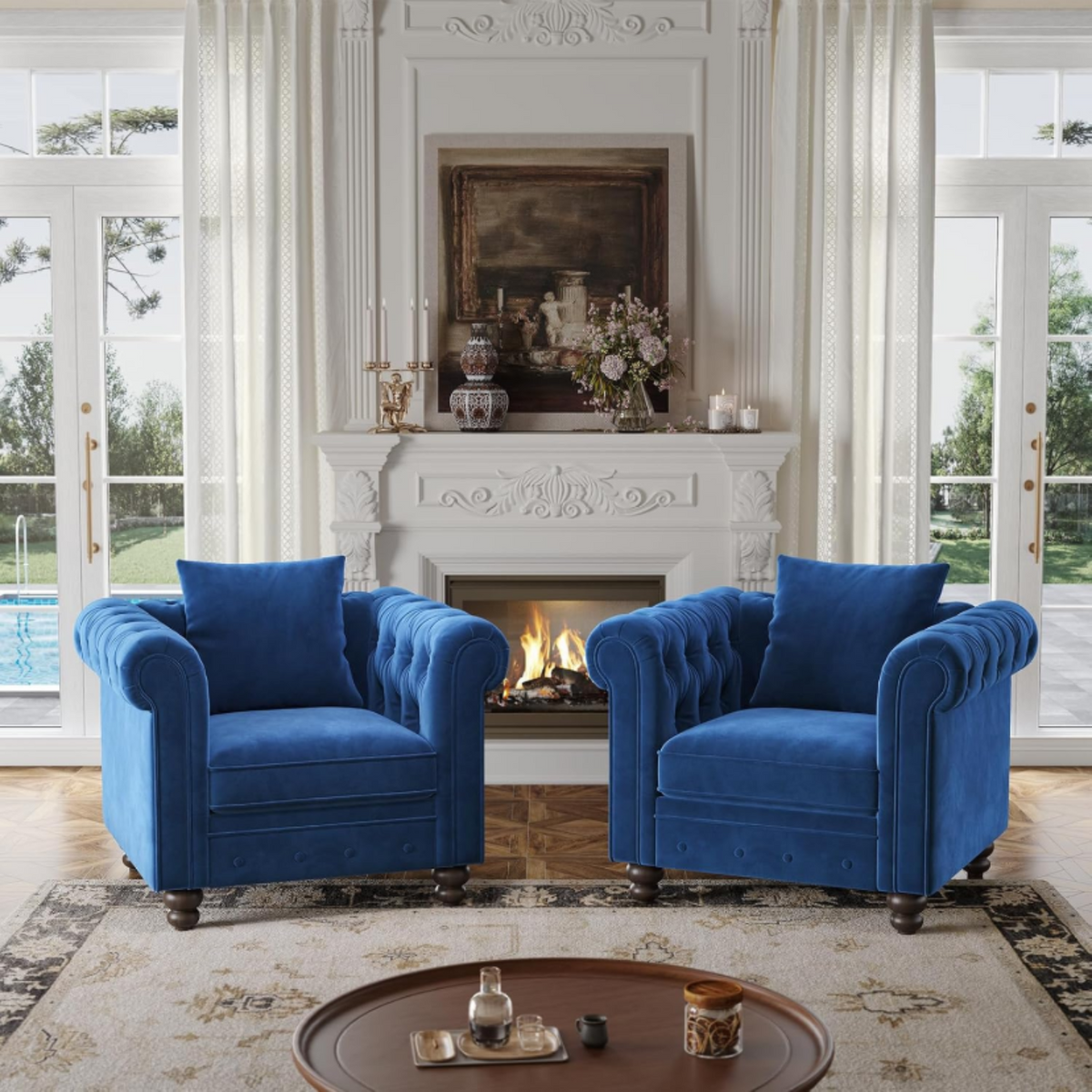 Velvet Chesterfield Tufted Accent Armchair