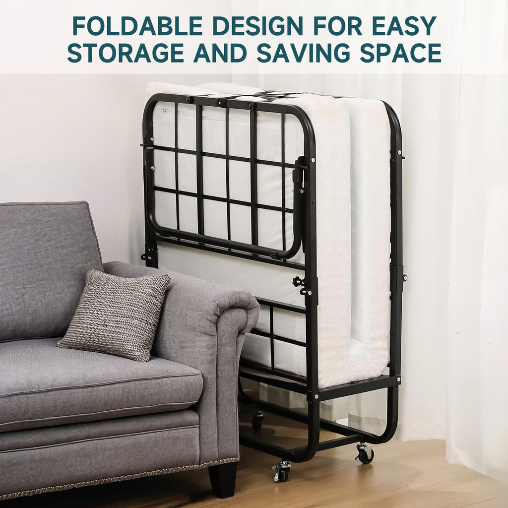 Portable Folding Rollaway Bed with Mattress, 75 x 31 Inch