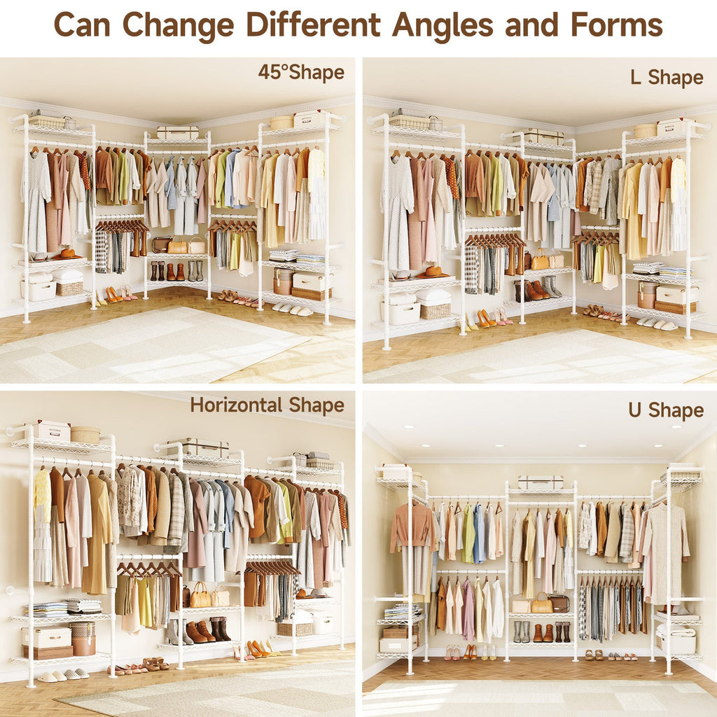 Wall Mounted Closet System with 4 Rods and 9 Shelves