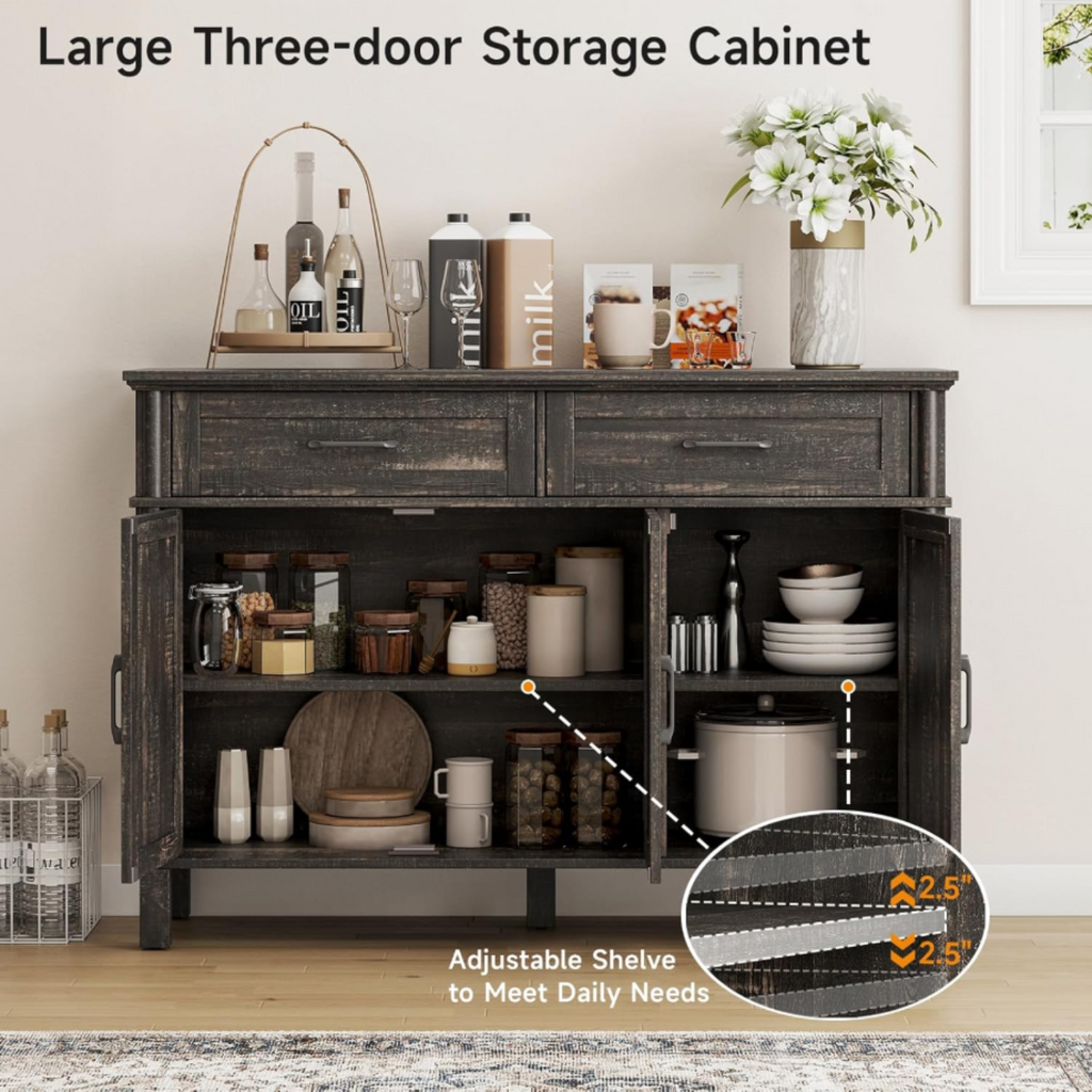 Wood Buffet Sideboard with 2 Drawers and 3 Doors