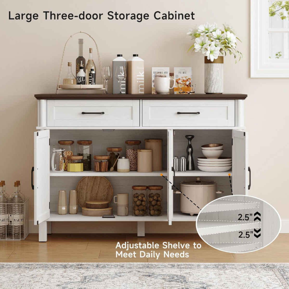 Wood Buffet Sideboard with 2 Drawers and 3 Doors