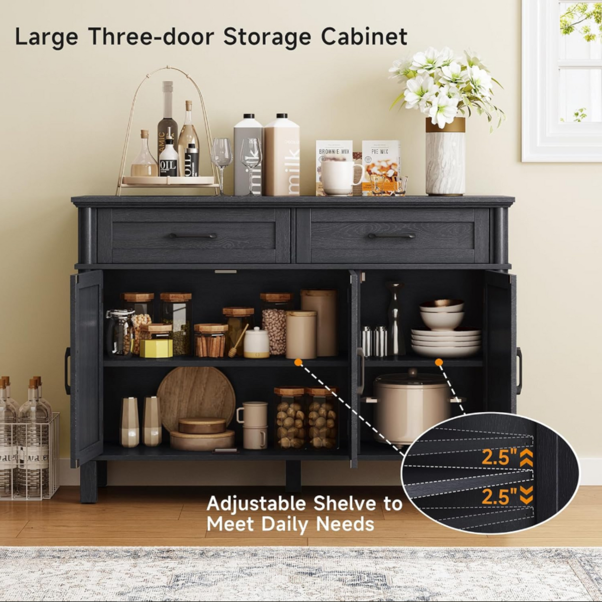Wood Buffet Sideboard with 2 Drawers and 3 Doors