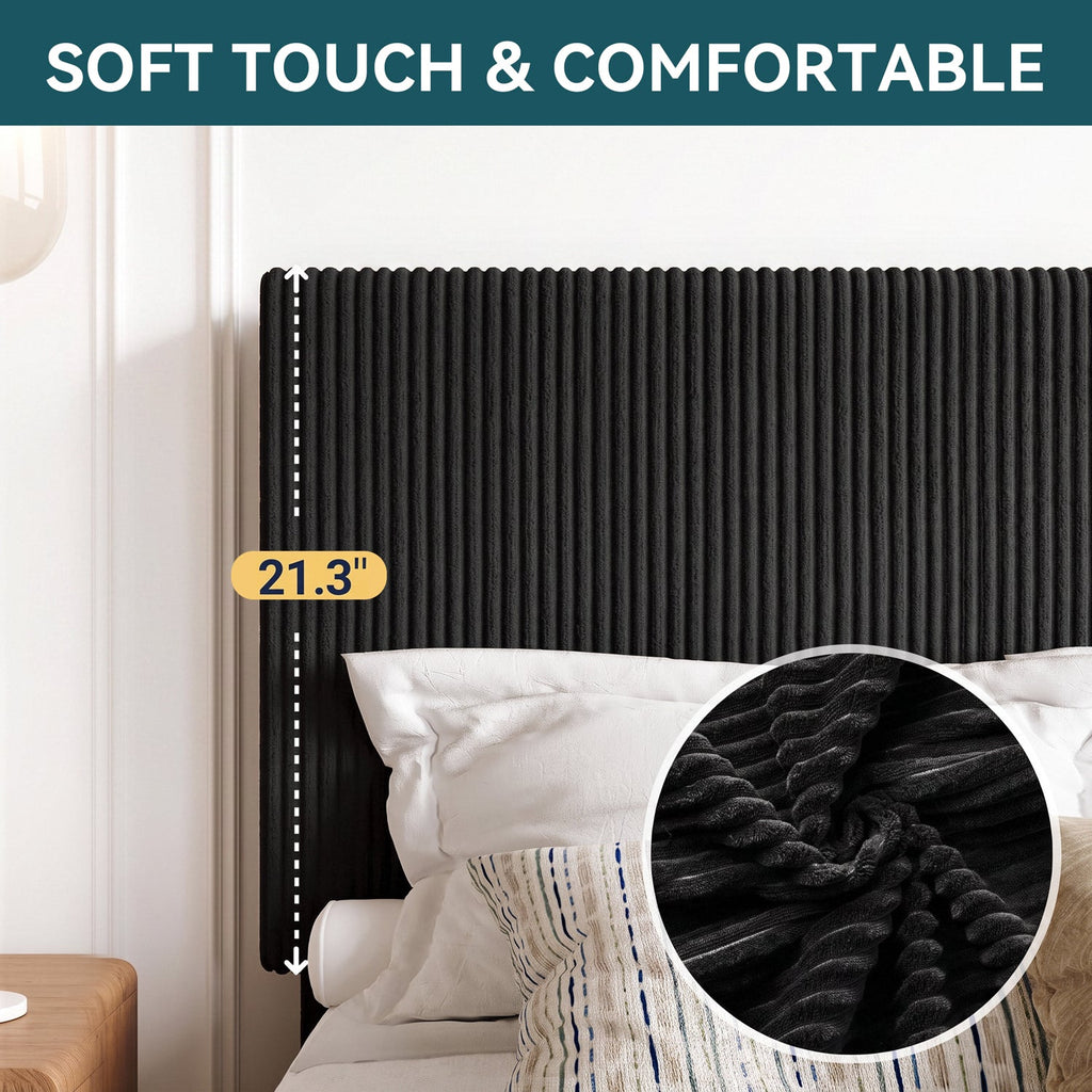 Corduroy Platform Bed Frame with Channel Tufted Headboard