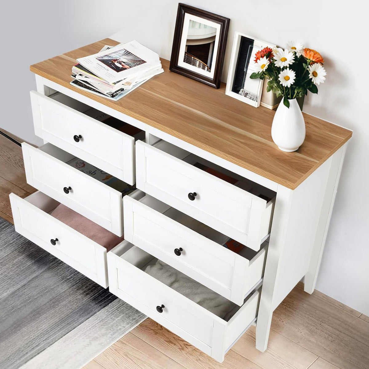 Traditional White 6 Drawer Dresser