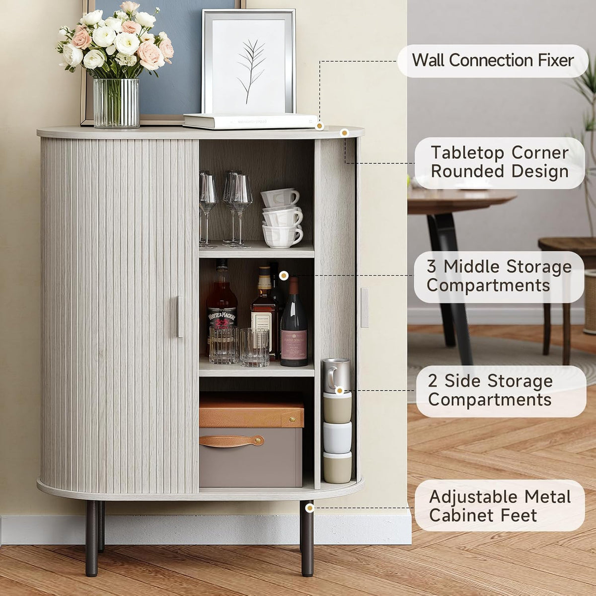 44" Modern High Sideboard Cabinet with Sliding Door