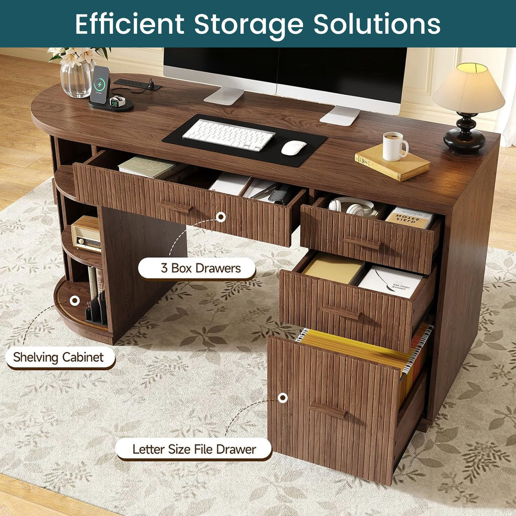 57 in Fluted Executive Desk with File Cabinet