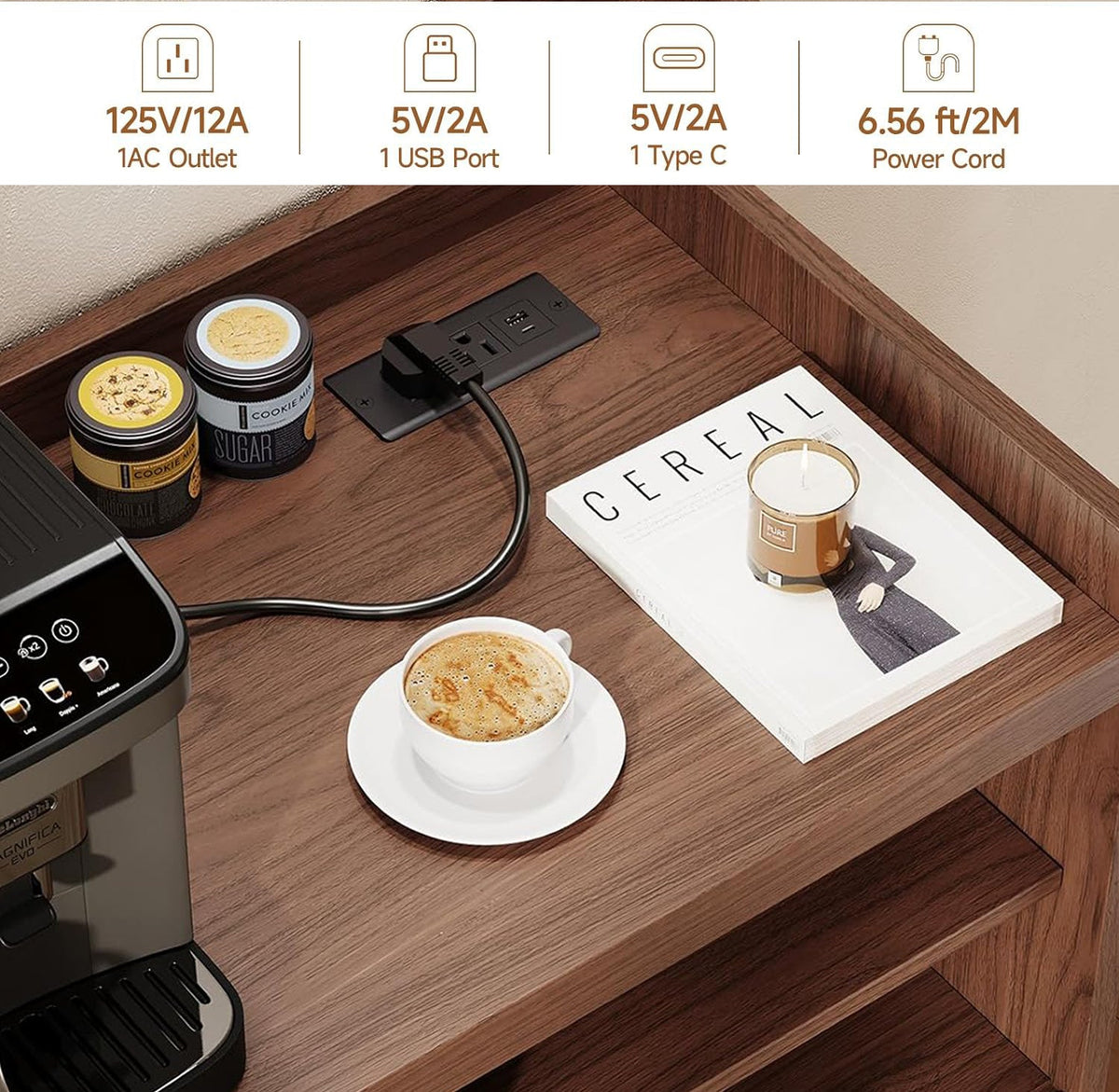 43-Inch Sideboard Buffet with Built-In Power Station