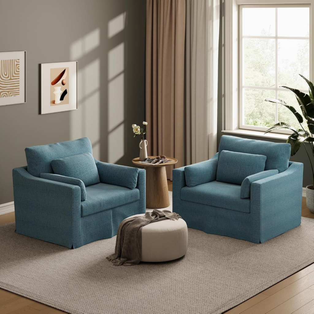 33 Inch Wide Coastal Armchair with Washable Slipcover