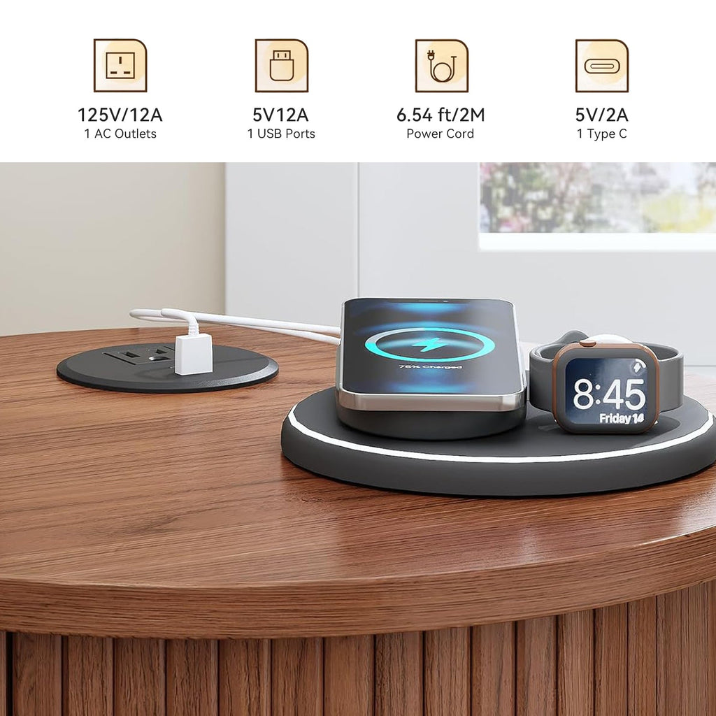 Round 2-Tier Side Table with Charging Station
