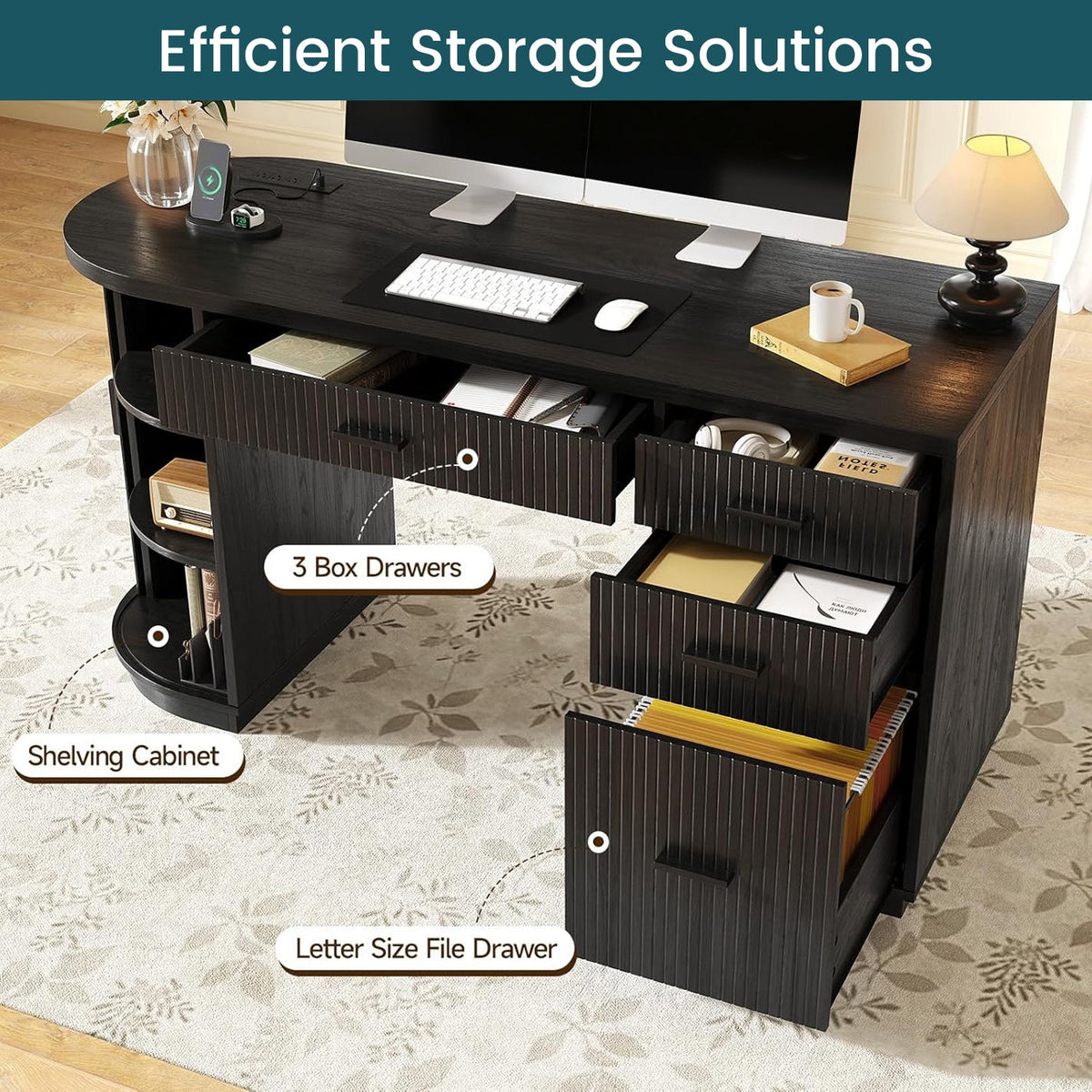 57 in Fluted Executive Desk with File Cabinet