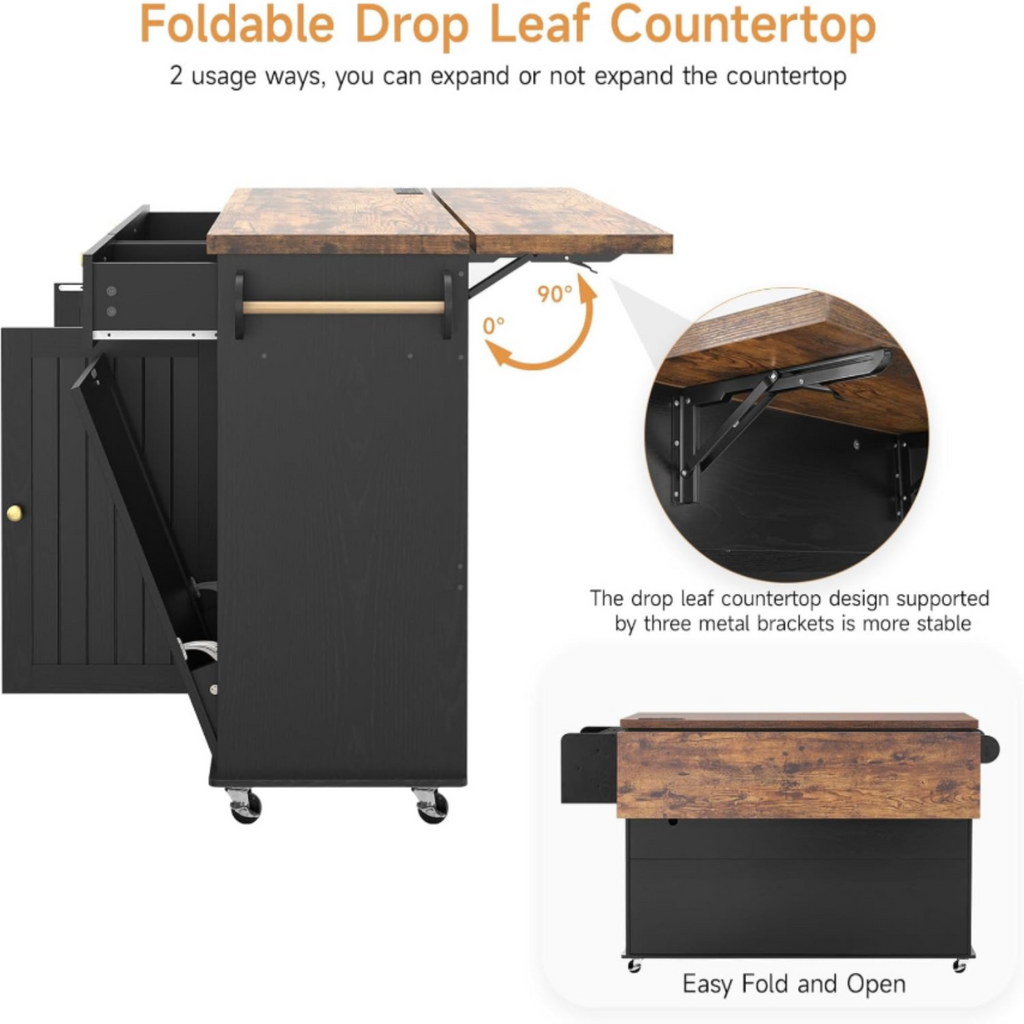 Kitchen Island Cart with Trash Can Storage on Wheels