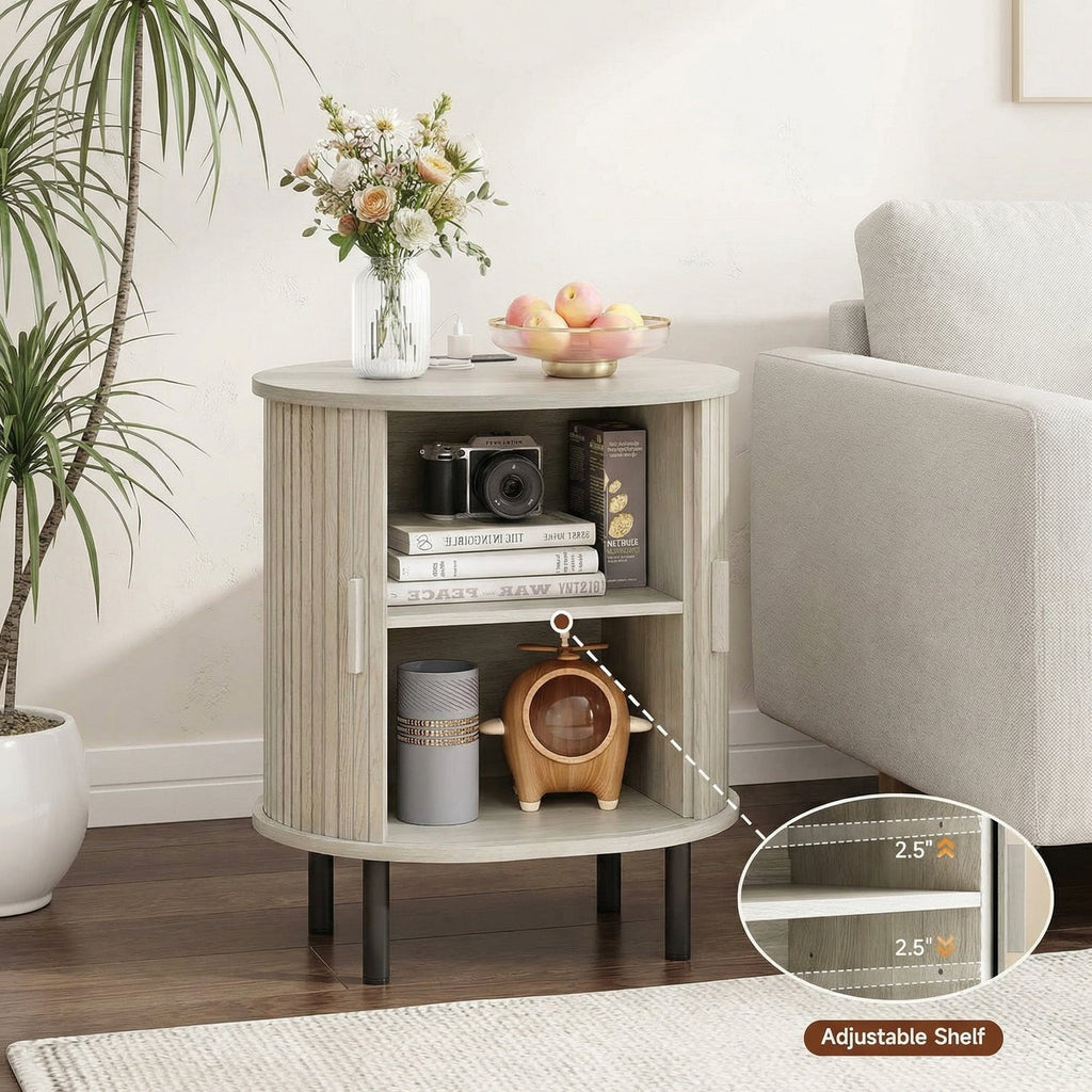 Side Table Nightstand with Charging Station