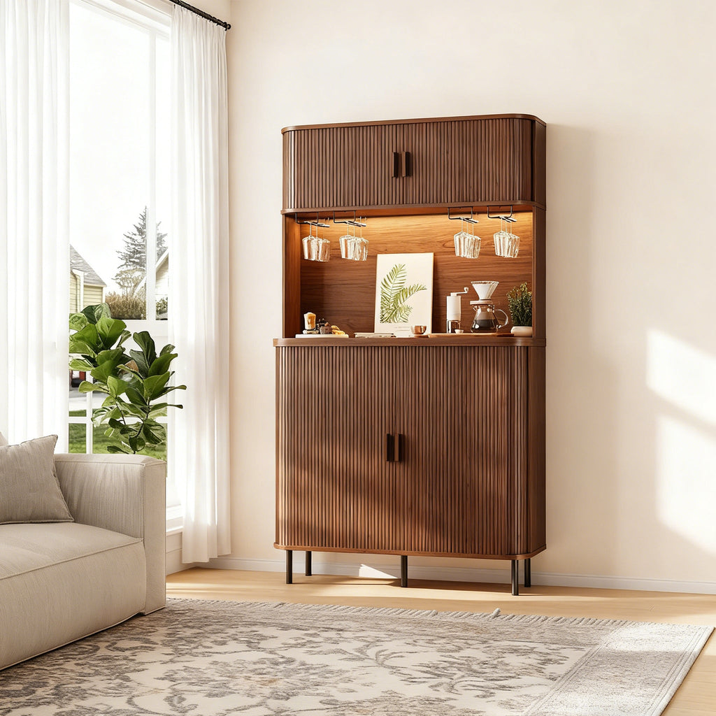 70 in Wine Bar Cabinet with LED Lights and Outlet