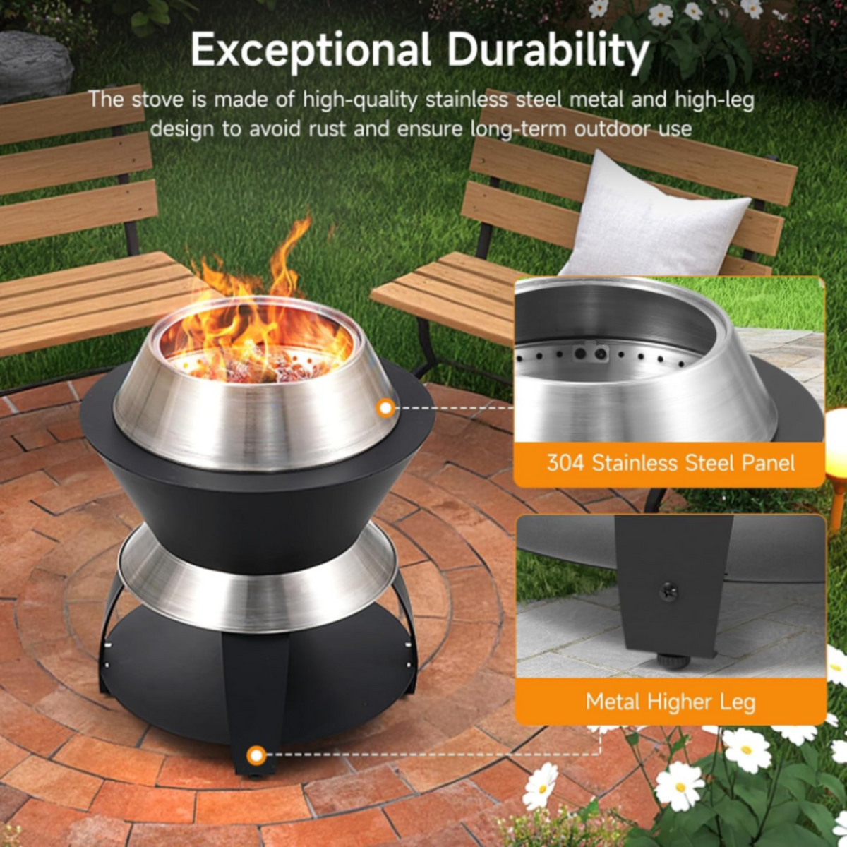 Stainless Steel Smokeless Wood Burning Fire Pit