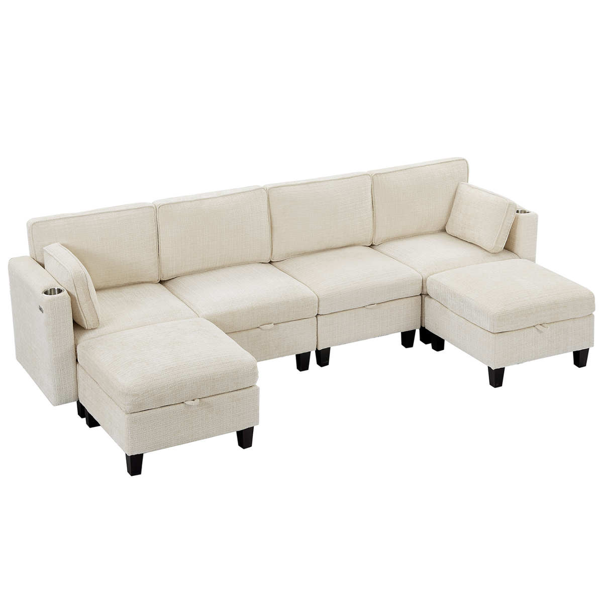 110 Inch U-Shaped Modular Chenille Sleeper Sectional