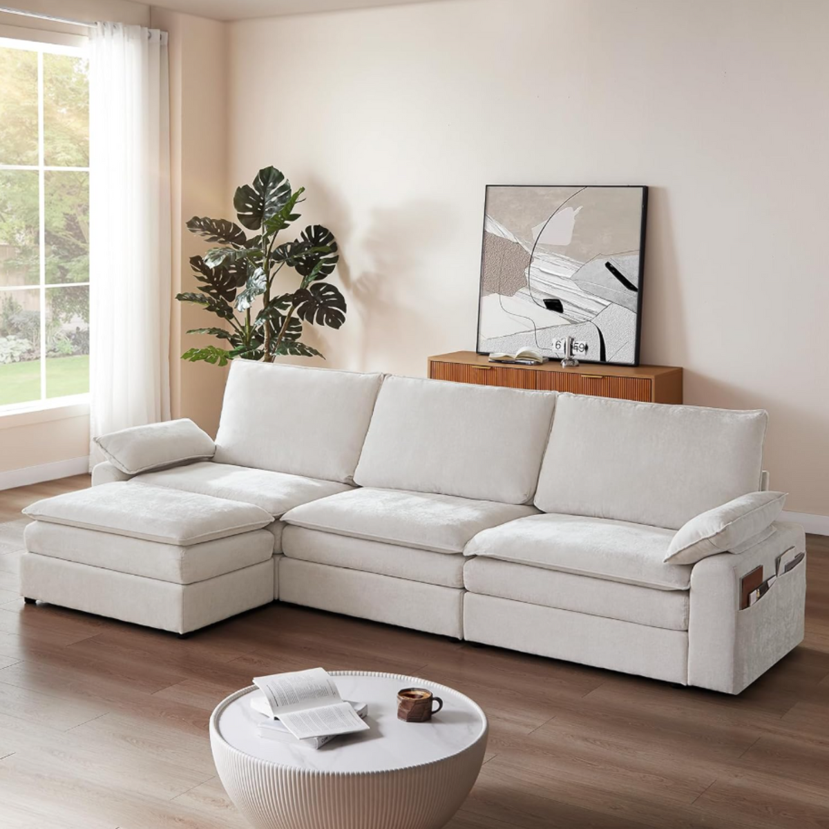 119 Inch Modular L-Shaped Chenille Sectional Sofa