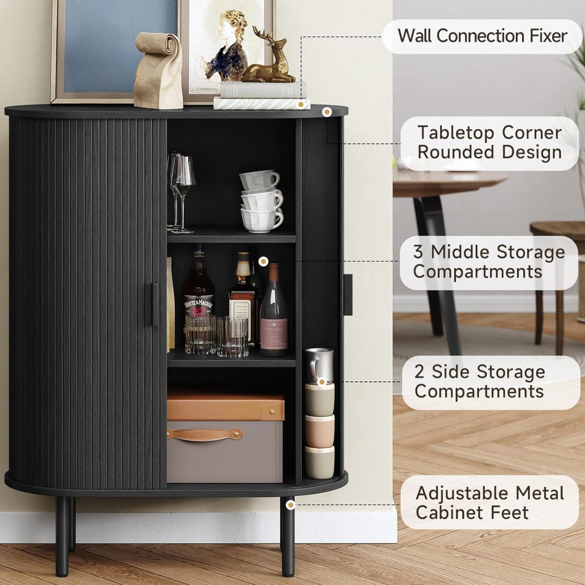 44" Modern High Sideboard Cabinet with Sliding Door
