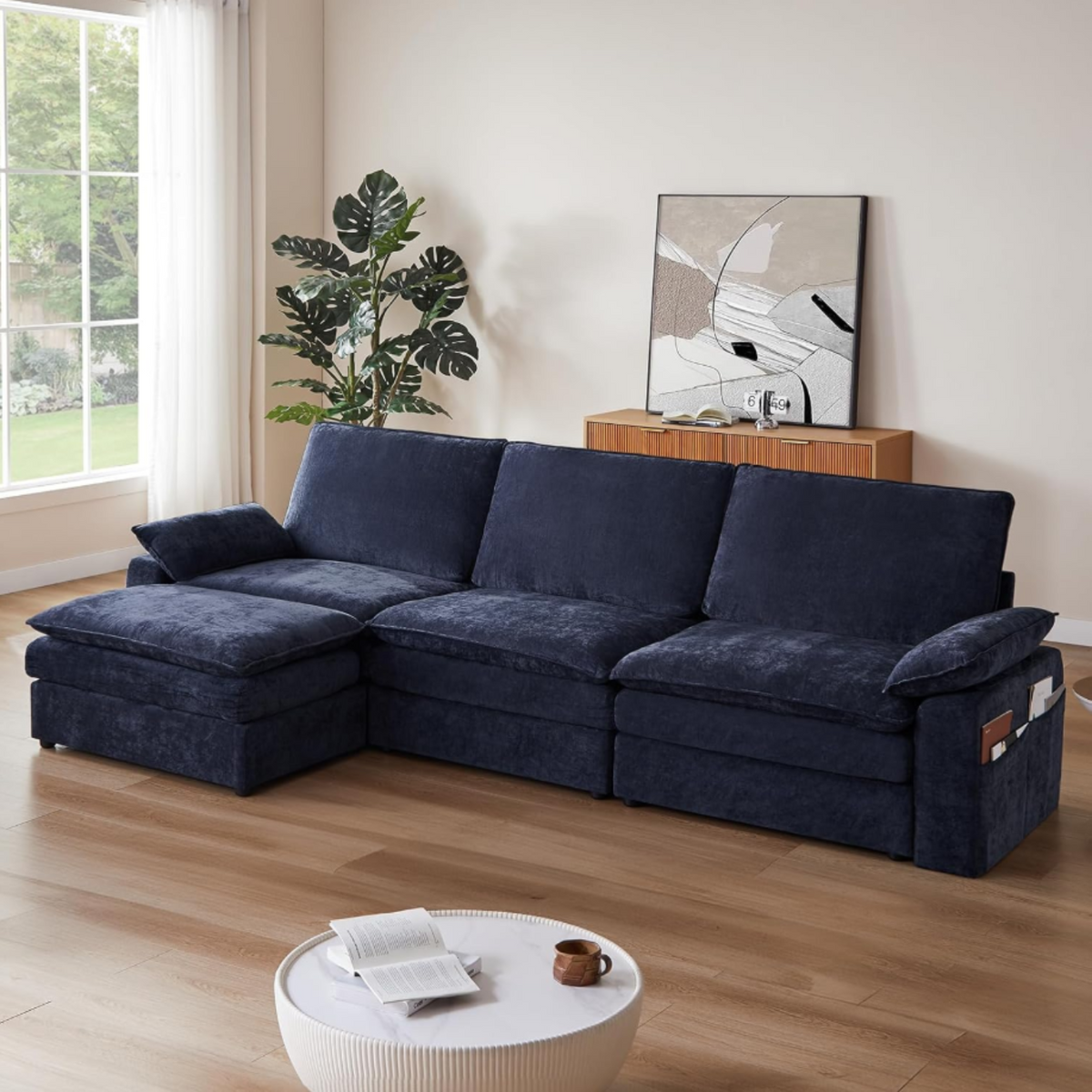 119 Inch Modular L-Shaped Chenille Sectional Sofa