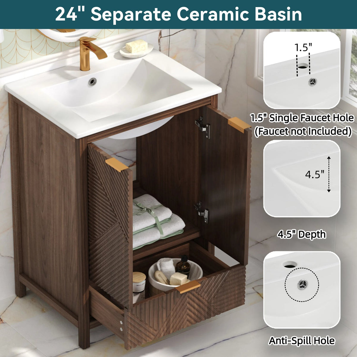 24 Inch Bathroom Vanity with Sink and Soft-Close Door