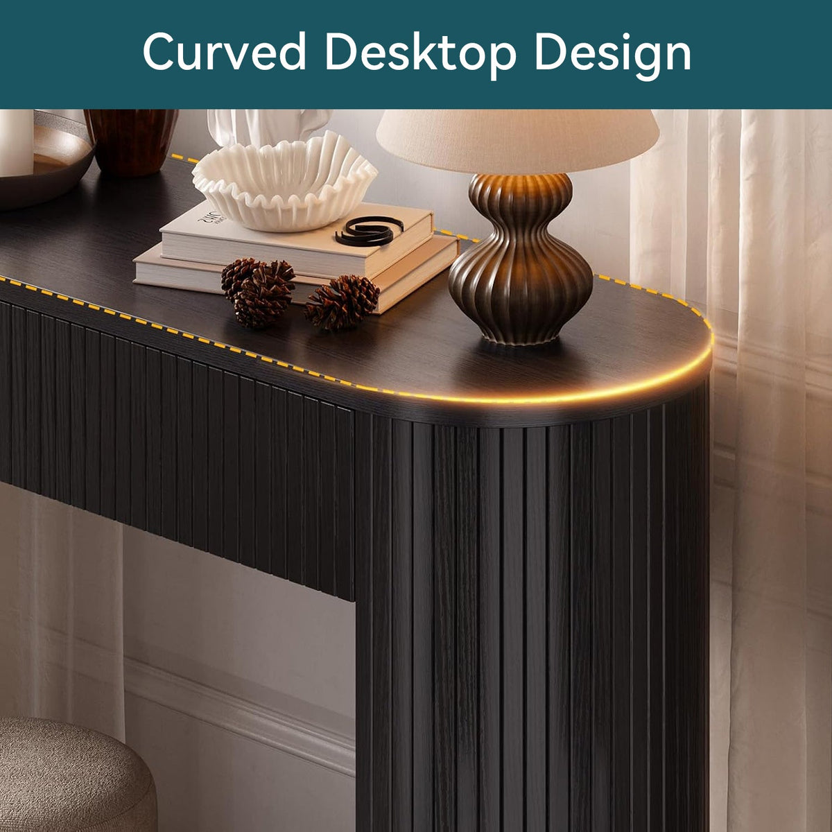 55-Inch Fluted Oval Console Table with 2 Drawers