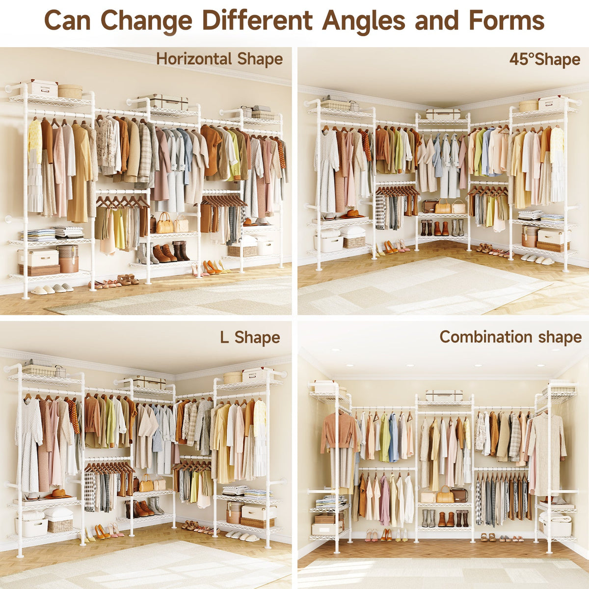 Wall Mounted Closet System with 4 Rods and 9 Shelves