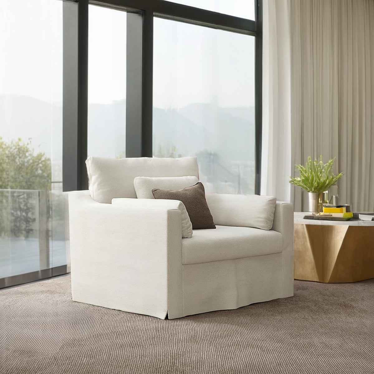 33 Inch Wide Coastal Armchair with Washable Slipcover