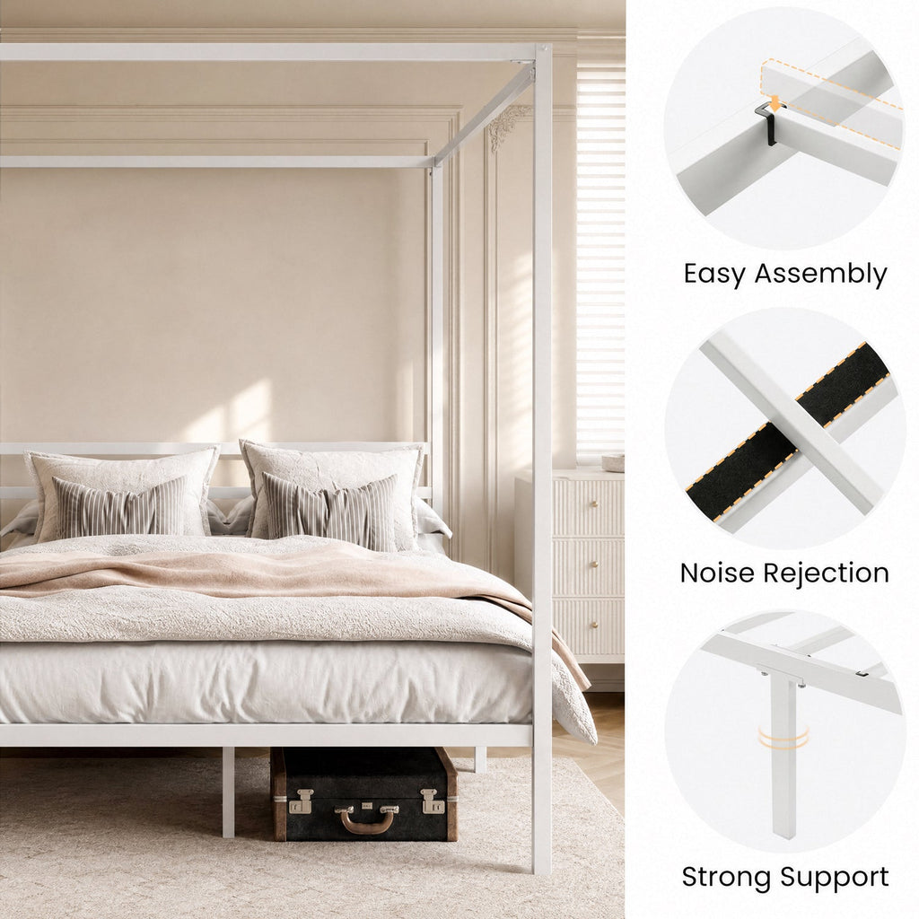 Canopy Bed Frame with Heavy-Duty Metal Slats