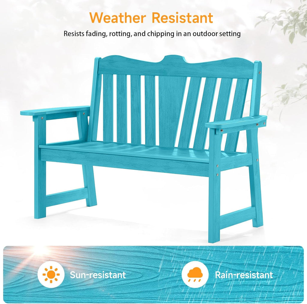 Weatherproof Patio Garden Bench with Wide Armrests
