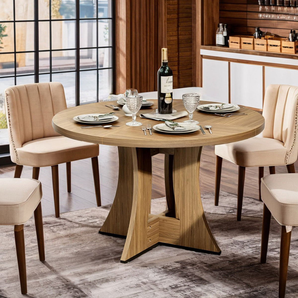 47 Inch Round Wooden Dining Table, Modern Kitchen Table