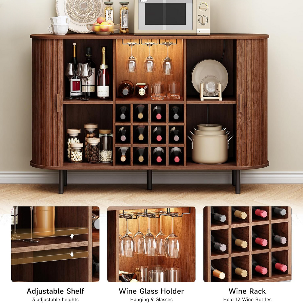 55 Inch LED Wine Bar Cabinet and Coffee Station