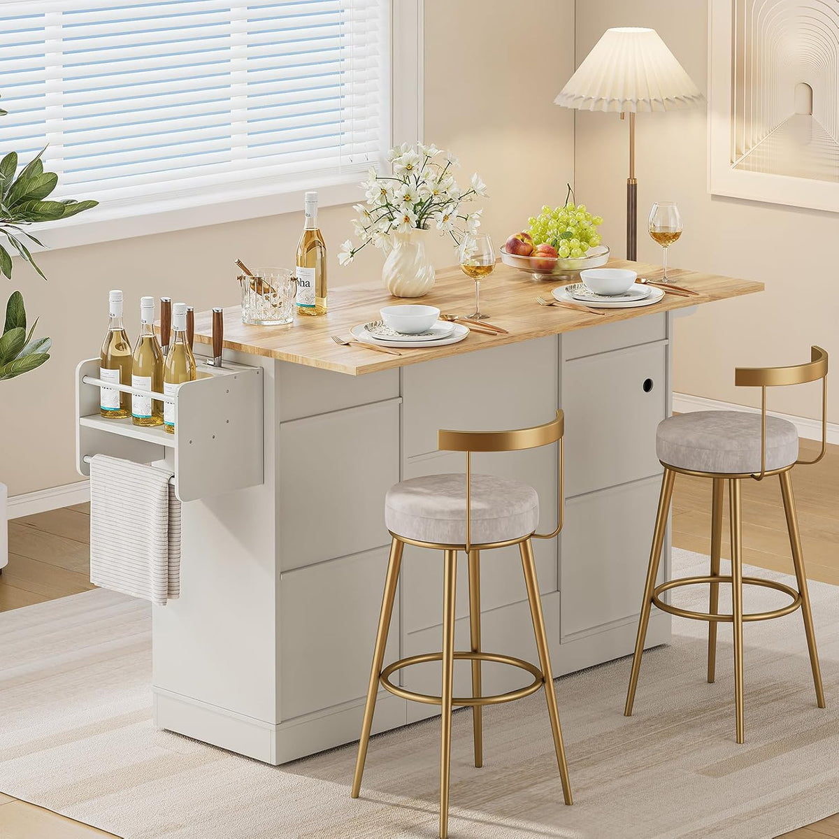 61 Inch Rolling Kitchen Island with Cutting Board