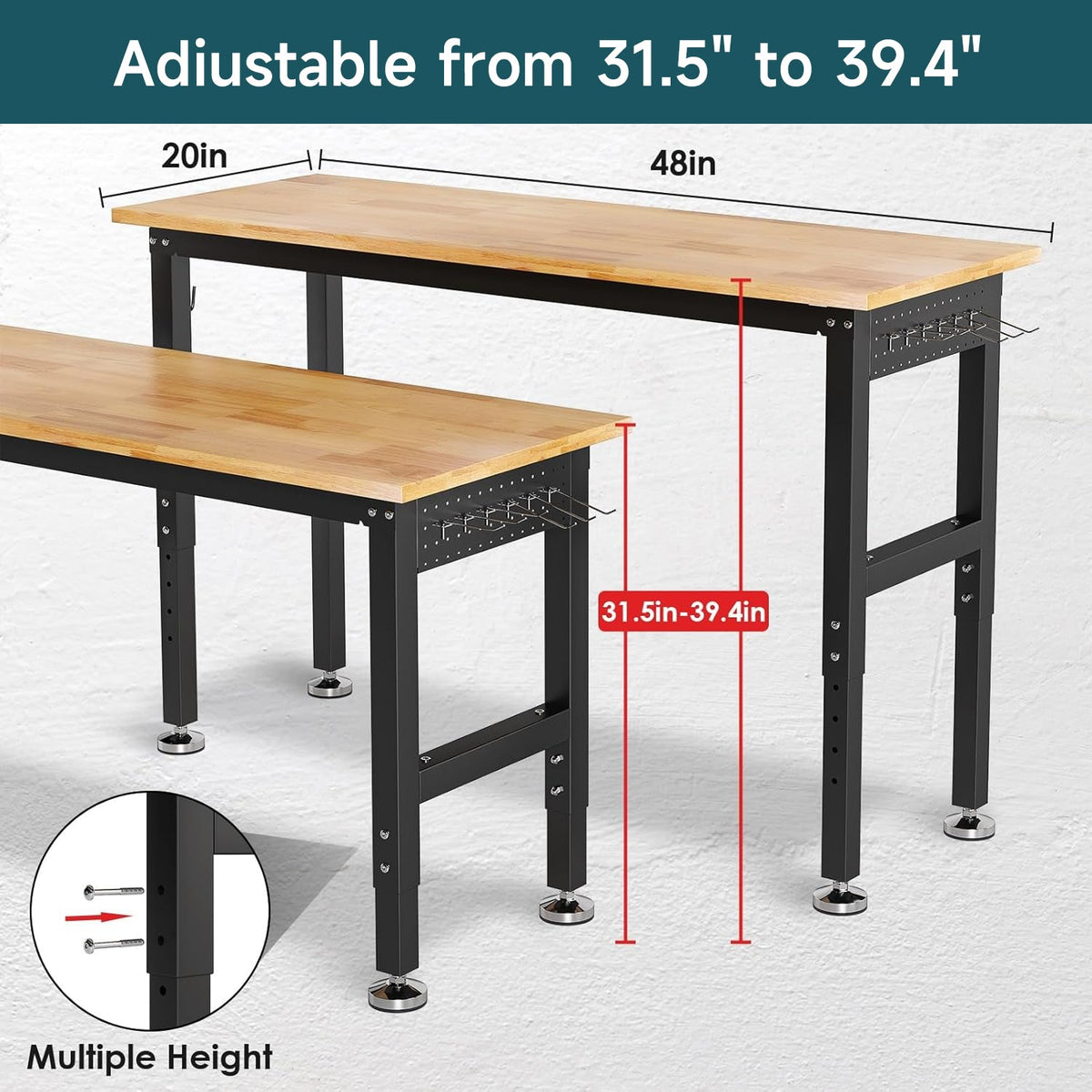 Height-Adjustable Workbench with Power Outlets