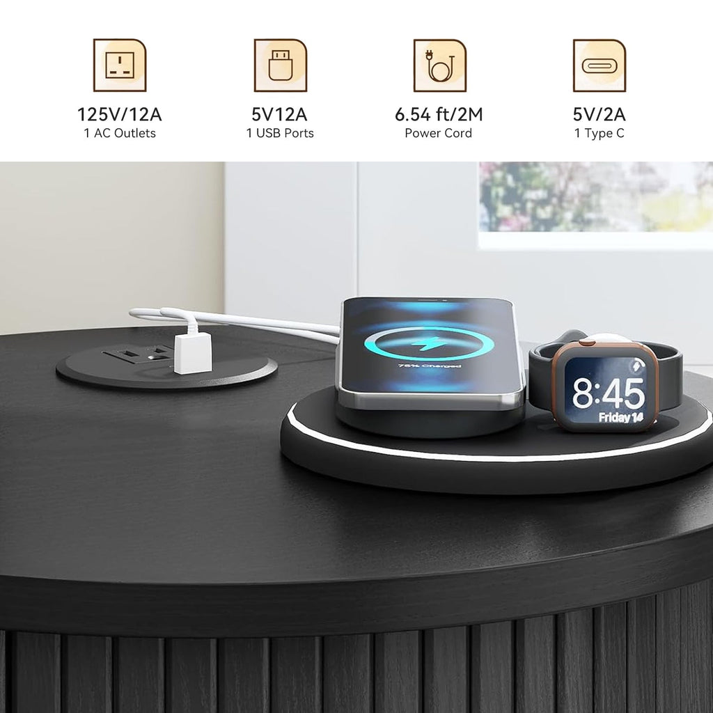 Round 2-Tier Side Table with Charging Station