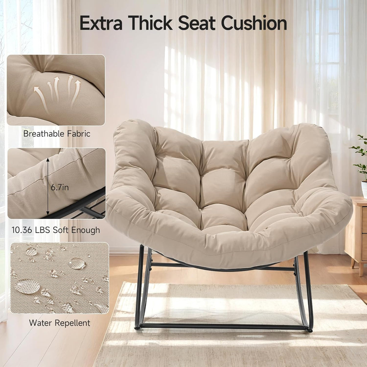 Papasan Rocking Egg Chair with Thick Cushion