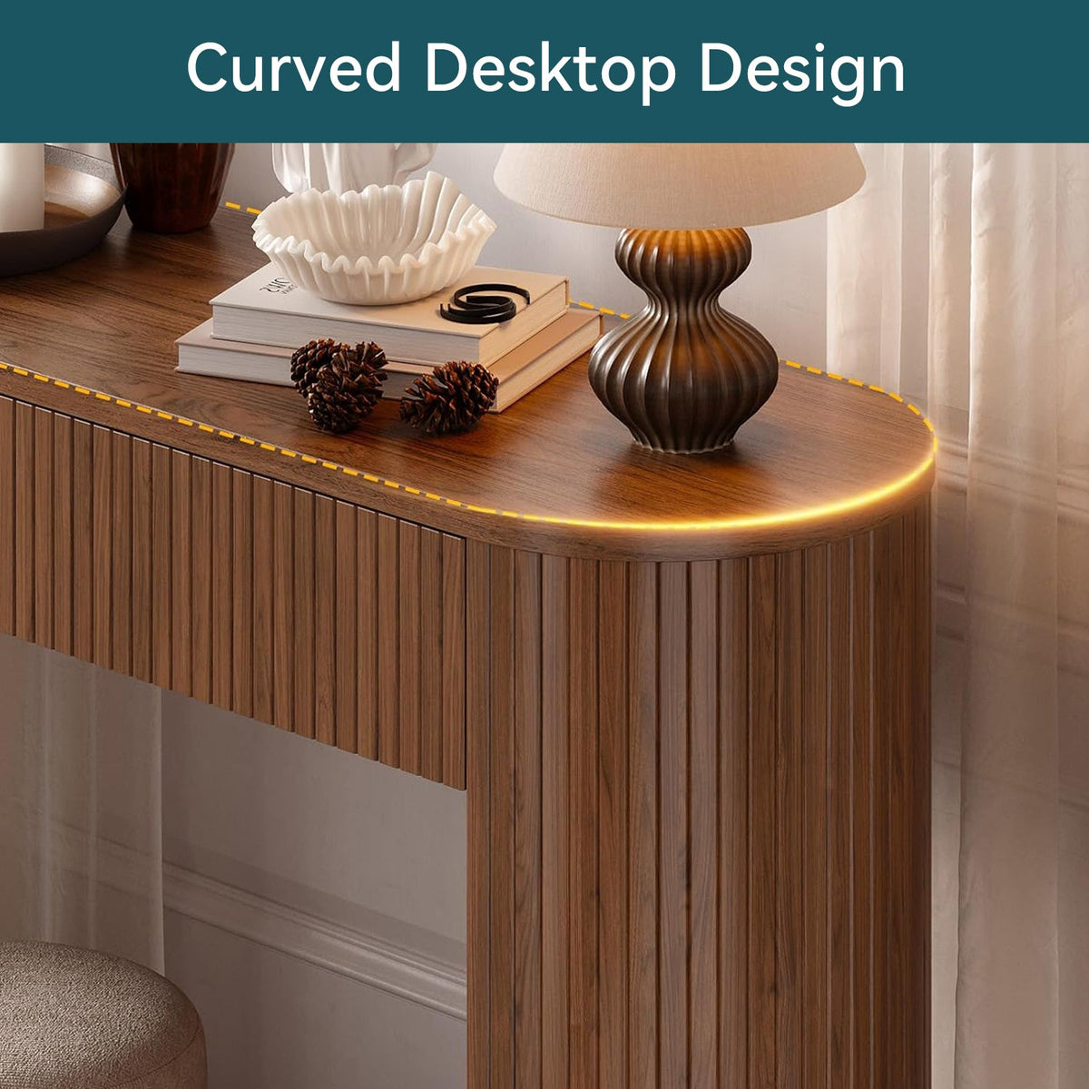 55-Inch Fluted Oval Console Table with 2 Drawers