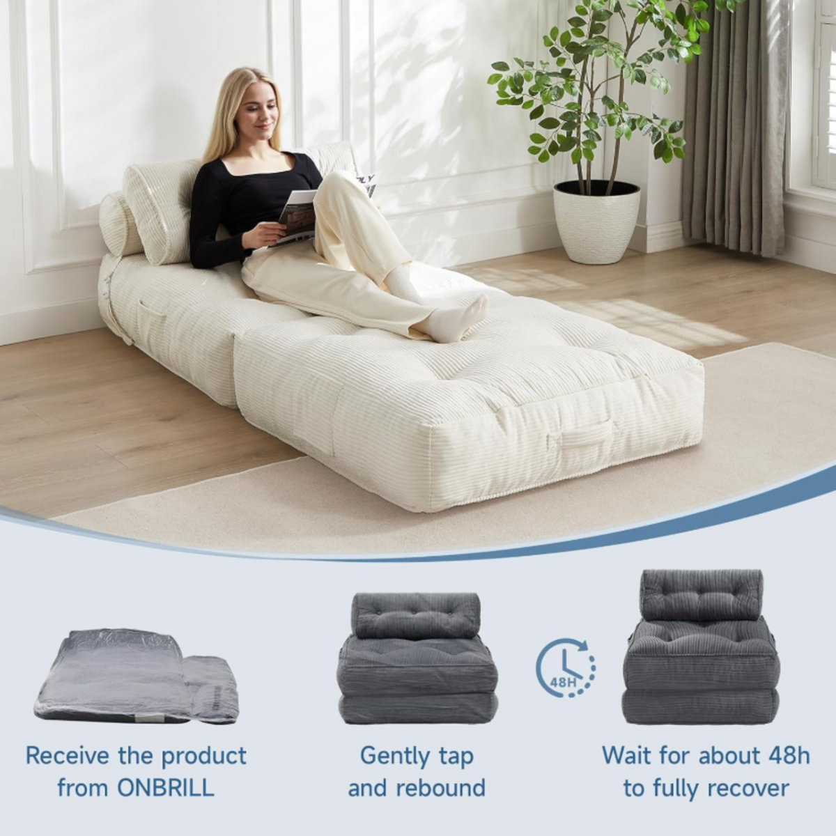 Convertible Folding Corduroy Sofa Bed Sleeper Chair